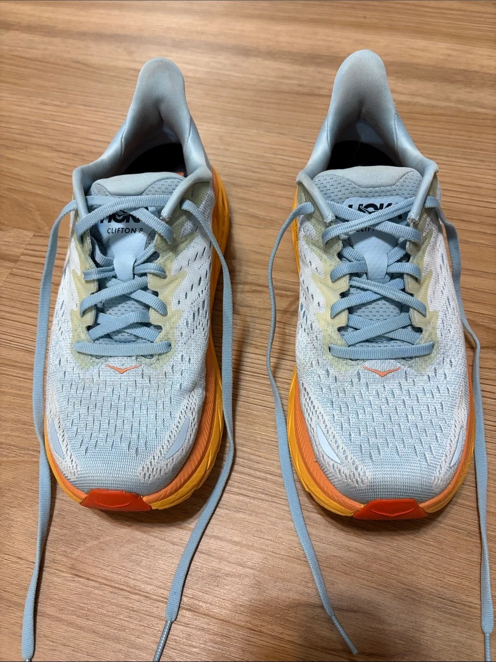 HOKA Clifton 8 Running Shoes Blue Orange Cushioned Athletic Sneakers